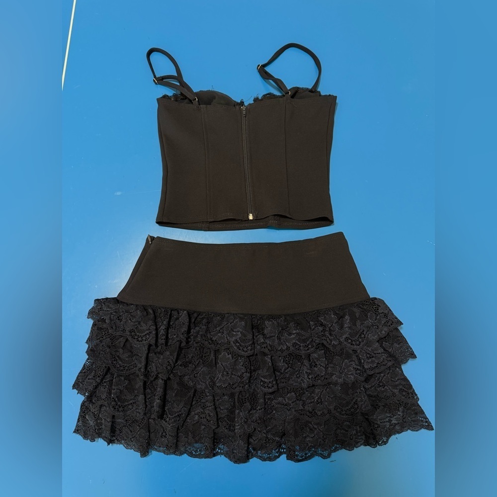 Edikted Navy Ruffle Mini Skirt And Top Set. Perfect Condition. Size XS - Picture 7 of 12